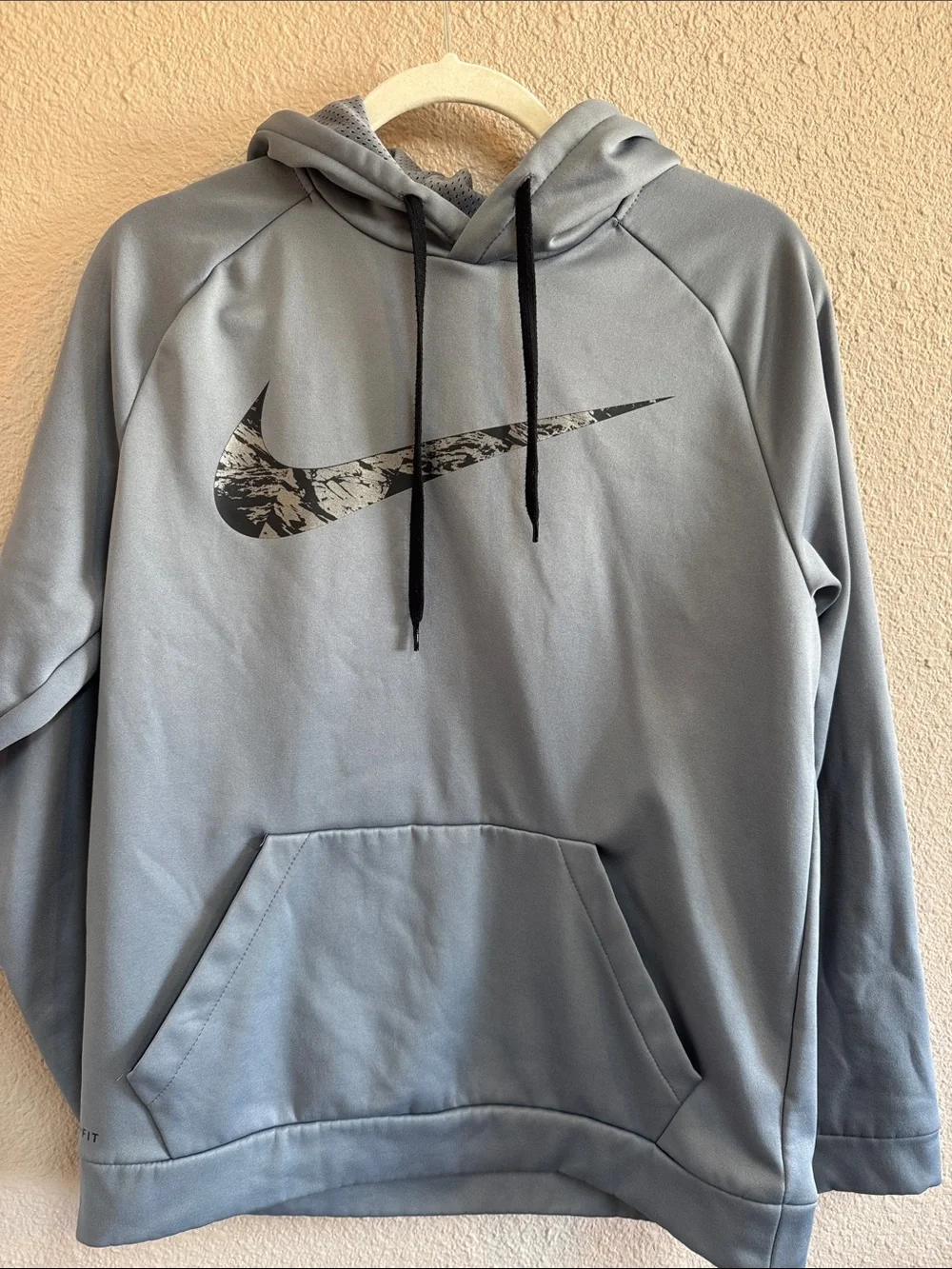 Nike Light Gray Hoodie with Black Patterned Swoosh